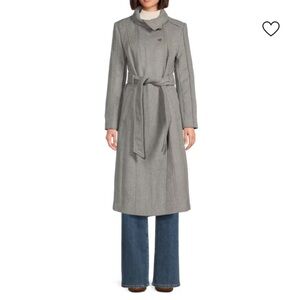 Cole Haan Gray Belted Long Trench Coat